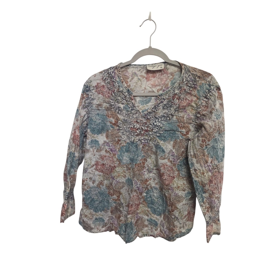 Vintage Goa Floral‎ Embroidered Tunic Top Blouse XL